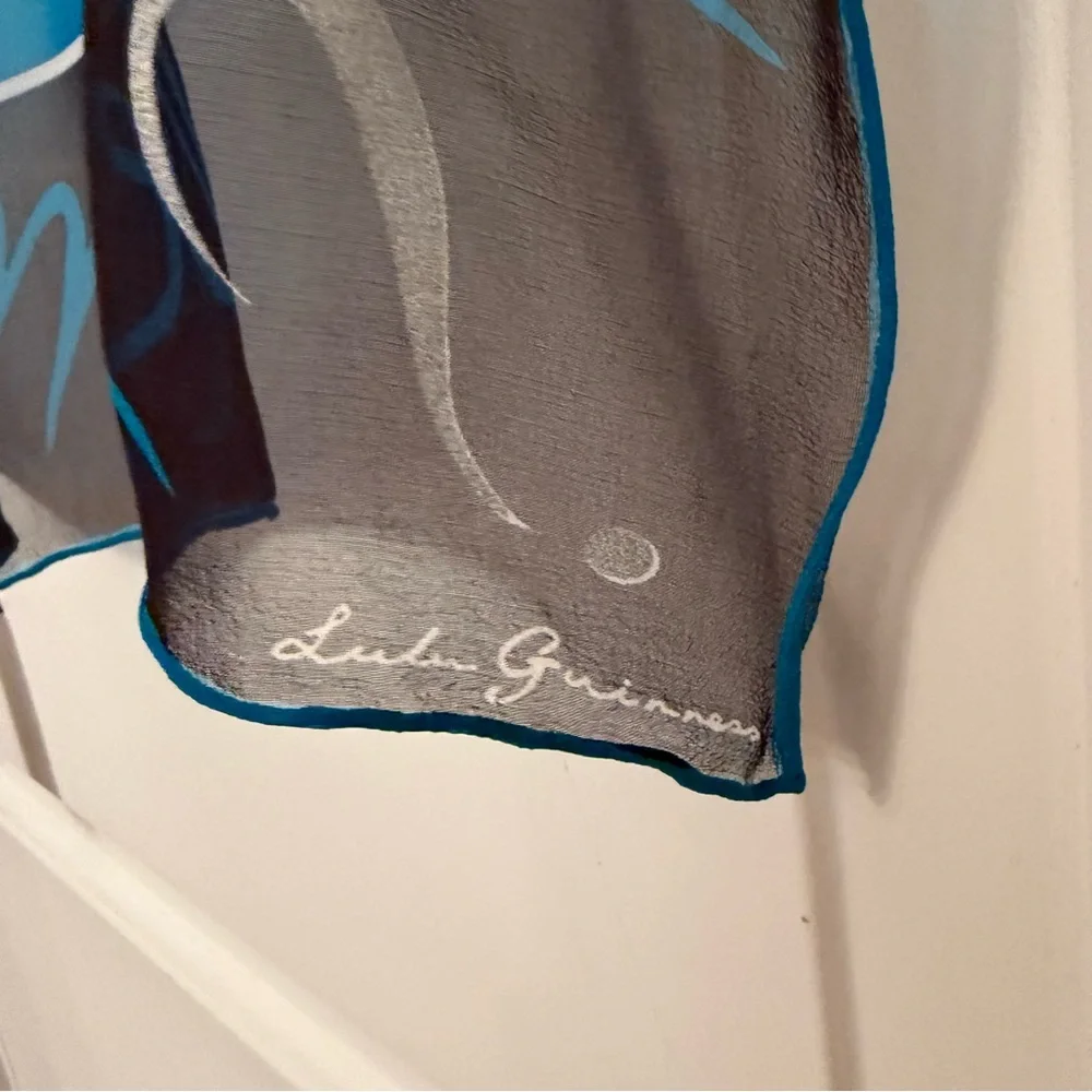 LULU GUINNESS NEW SCARF BLACK BLUE GRAPHIC YES NO MAYBE SILK SQUARE NWT